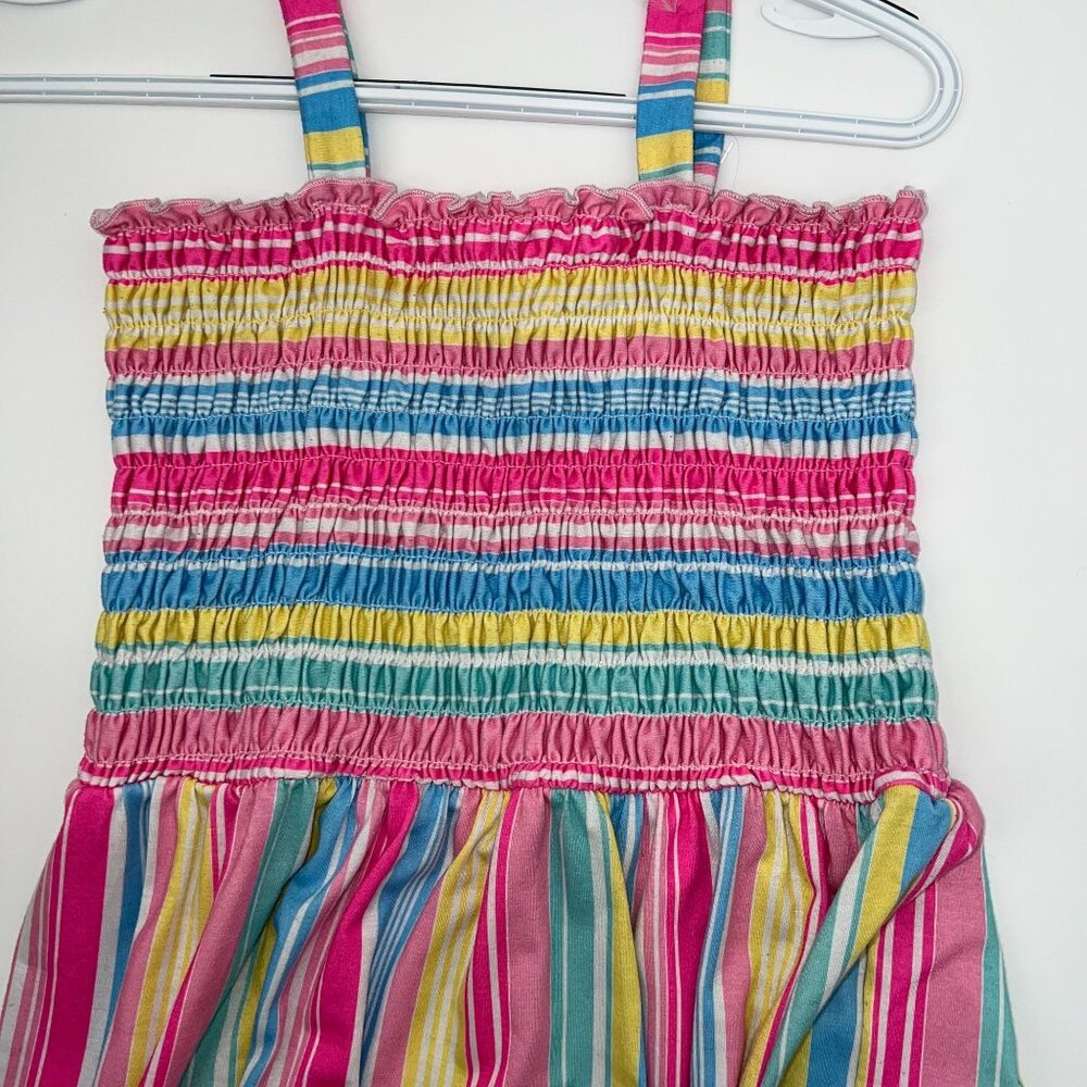 Girls Colorful Striped Smocked Bodice Dress With Ruffle Hem Size XL
